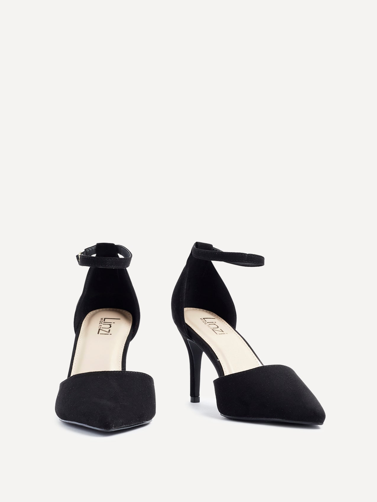 Lavora Wide Fit Black Faux Suede Court Heels