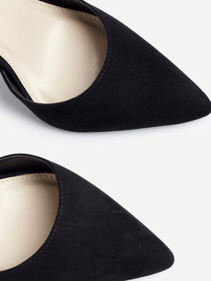 Lavora Wide Fit Black Faux Suede Court Heels