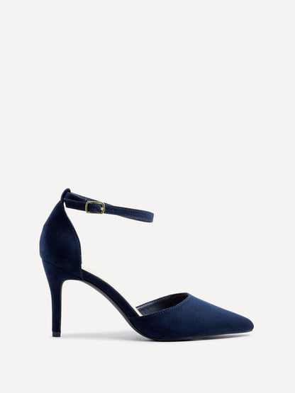 Lavora Wide Fit Navy Faux Suede Court Heels