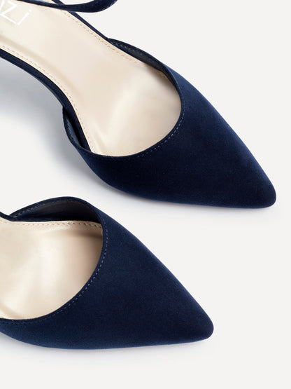 Lavora Wide Fit Navy Faux Suede Court Heels