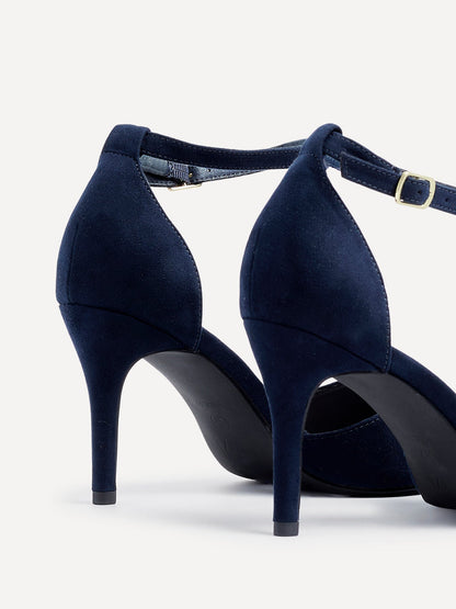Lavora Wide Fit Navy Faux Suede Court Heels