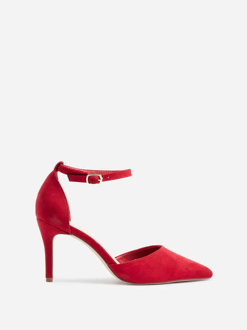 Lavora Wide Fit Red Faux Suede Court Heels