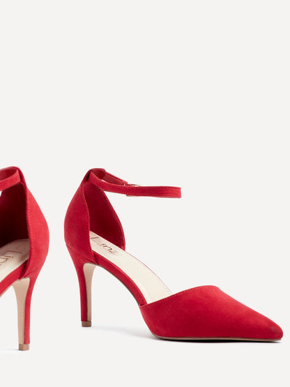 Lavora Wide Fit Red Faux Suede Court Heels