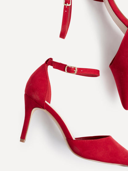 Lavora Wide Fit Red Faux Suede Court Heels