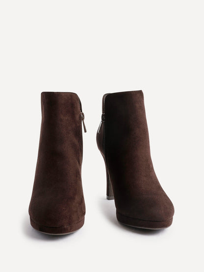 Layara Brown Faux Suede Platform Ankle Boots