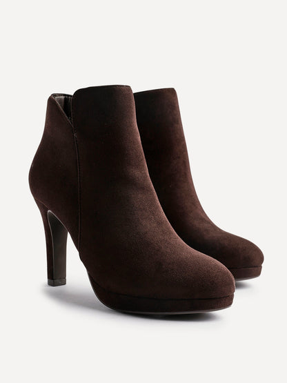 Layara Brown Faux Suede Platform Ankle Boots