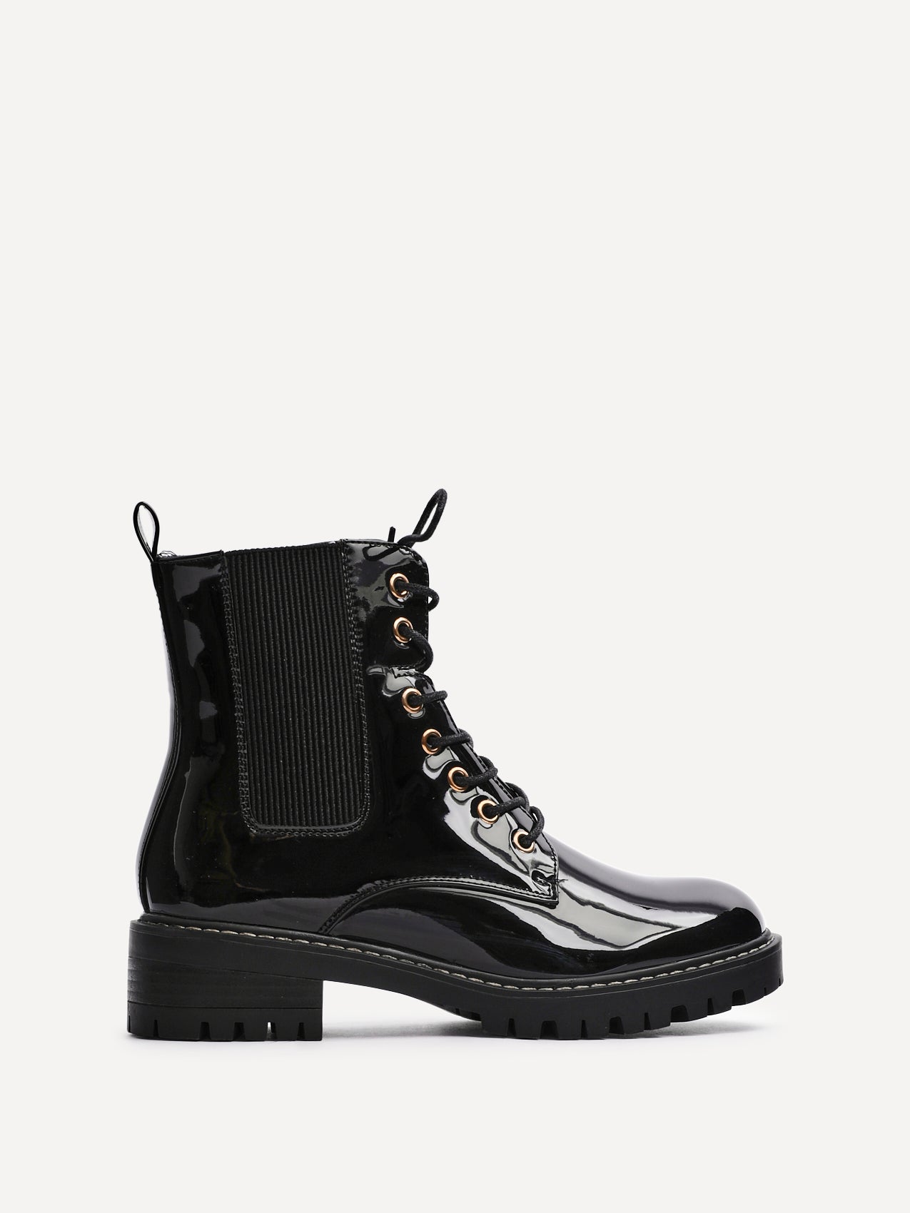 Layna Black Patent Military Boots