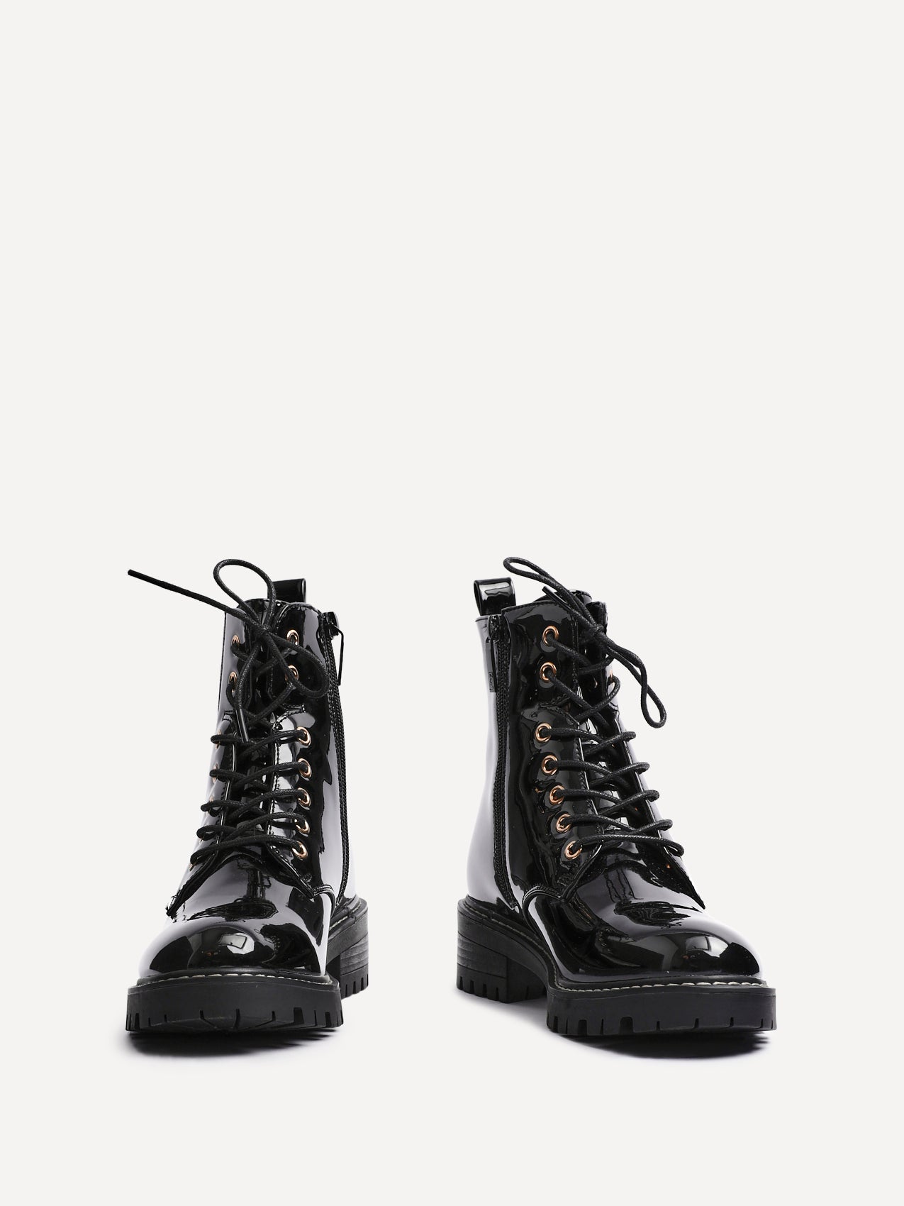 Layna Black Patent Military Boots
