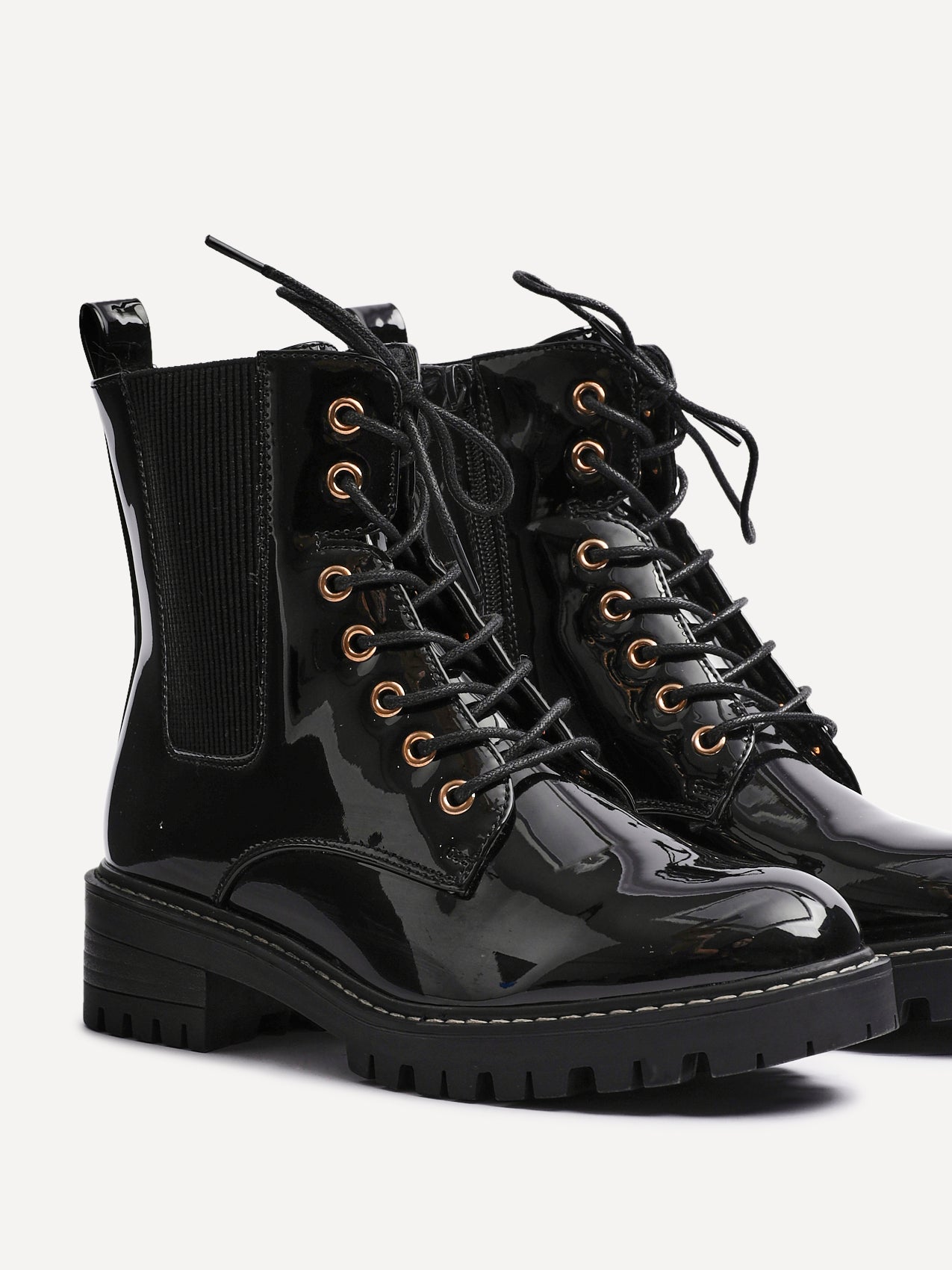 Layna Black Patent Military Boots