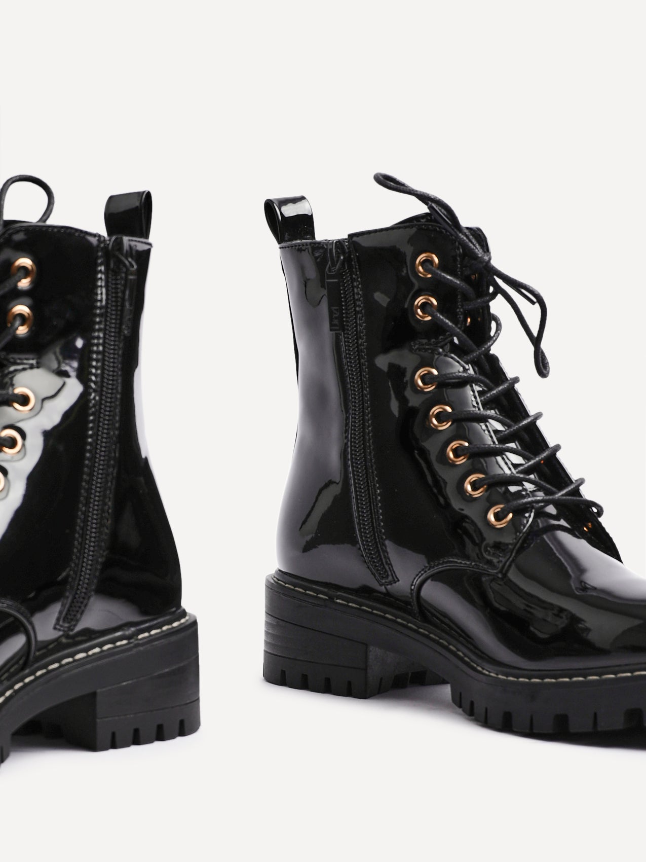 Layna Black Patent Military Boots