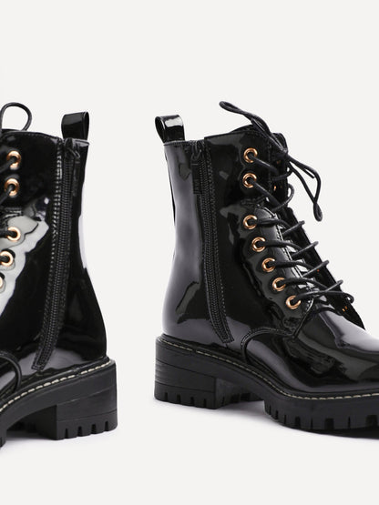 Layna Black Patent Military Boots
