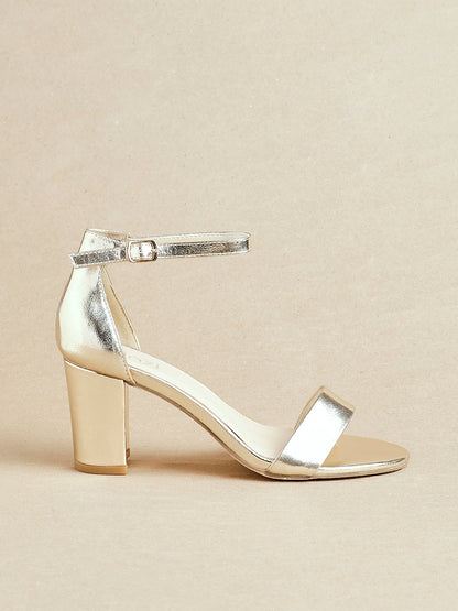 Legacy Wide Fit Gold Faux Leather Block Heels