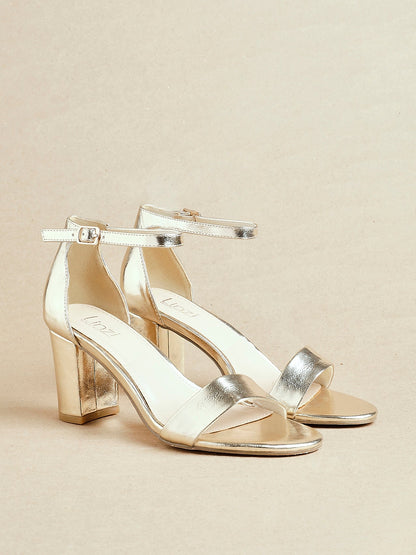 Legacy Wide Fit Gold Faux Leather Block Heels