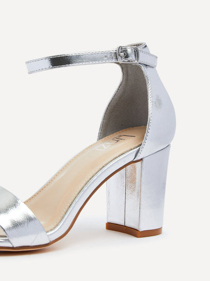 Legacy Wide Fit Silver Faux Leather Block Heels