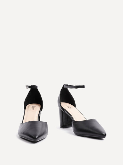 Leona Black Faux Leather Court Heels