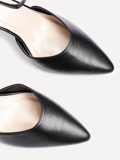 Leona Black Faux Leather Court Heels