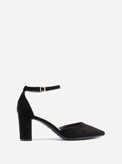 Leona Black Faux Suede Court Heels