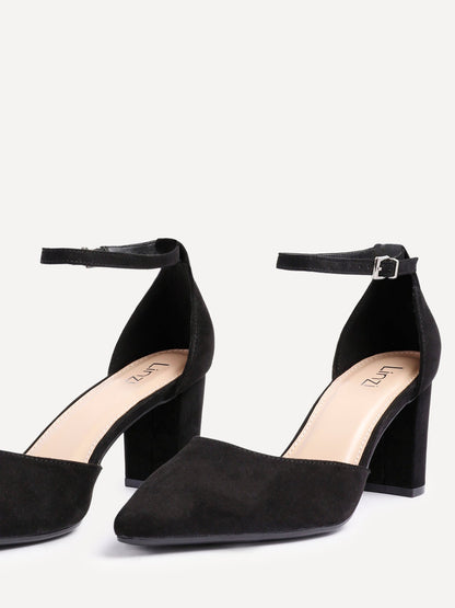 Leona Black Faux Suede Court Heels