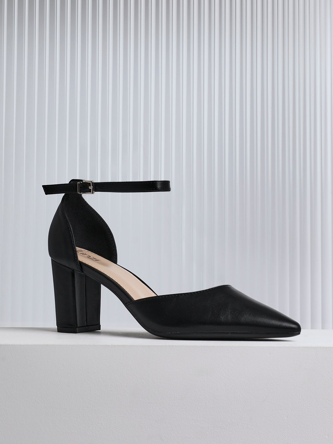 Leona Black Faux Leather Court Heels