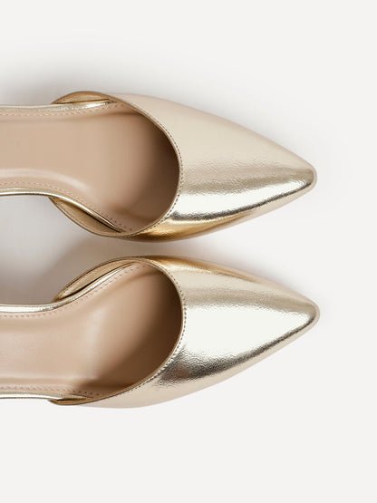 Leona Gold Faux Leather Court Heels