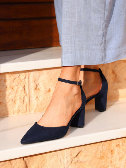 Leona Navy Faux Suede Court Heels