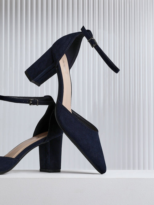 Leona Navy Faux Suede Court Heels
