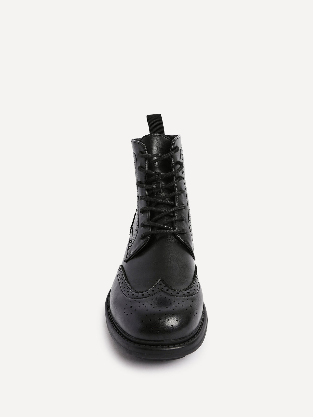 Leonardo Mens Black Faux Leather Brogue Boots