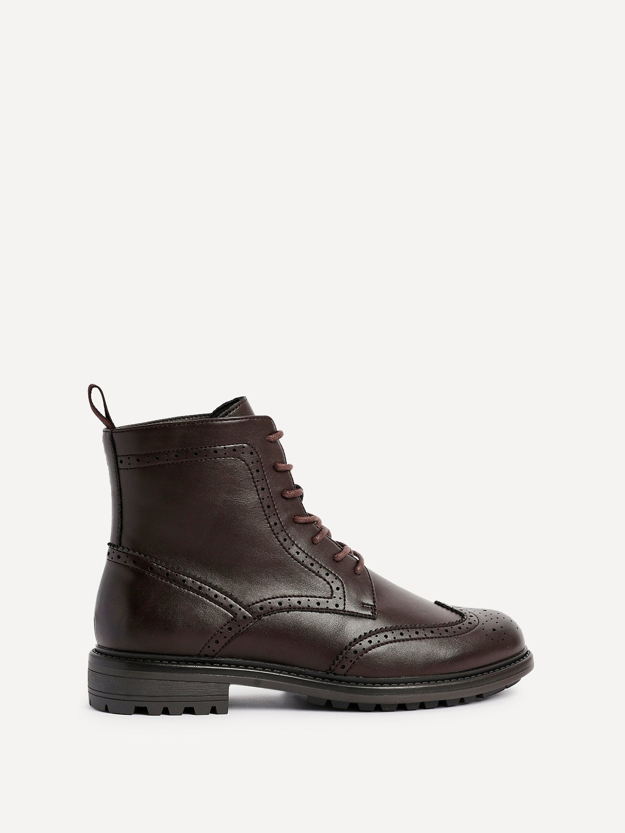 Leonardo Mens Brown Faux Leather Brogue Boots