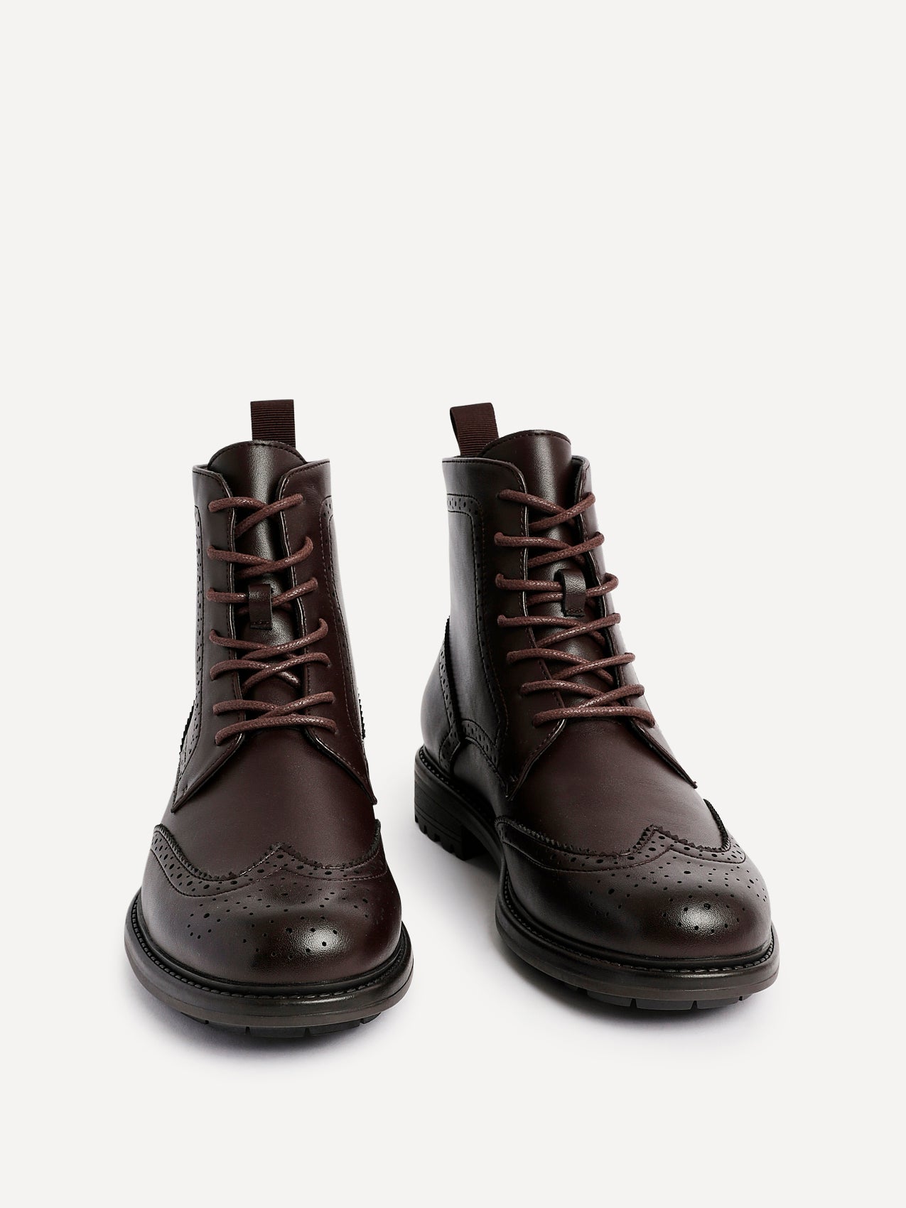 Leonardo Mens Brown Faux Leather Brogue Boots