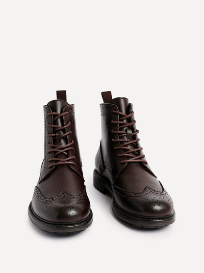Leonardo Mens Brown Faux Leather Brogue Boots
