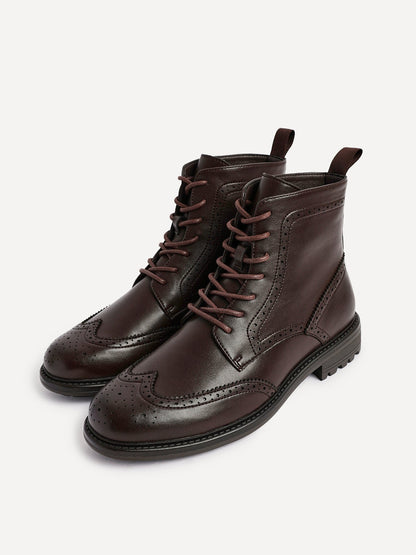 Leonardo Mens Brown Faux Leather Brogue Boots