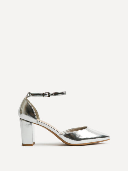 Leona Silver Faux Leather Court Heels