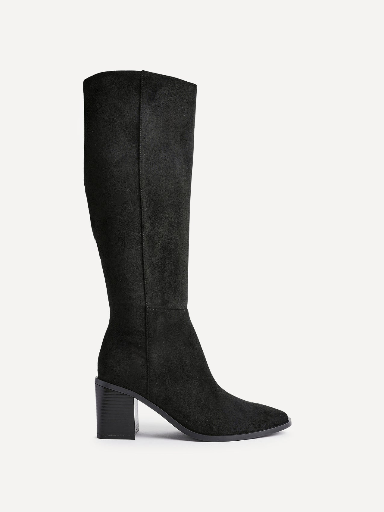 Levine Black Block Heeled Long Boots