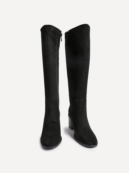 Levine Black Block Heeled Long Boots