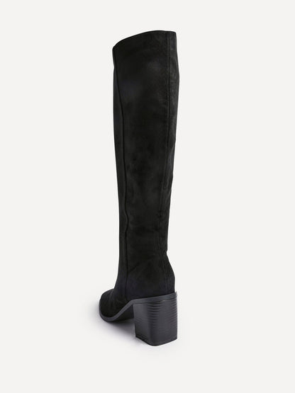 Levine Black Block Heeled Long Boots