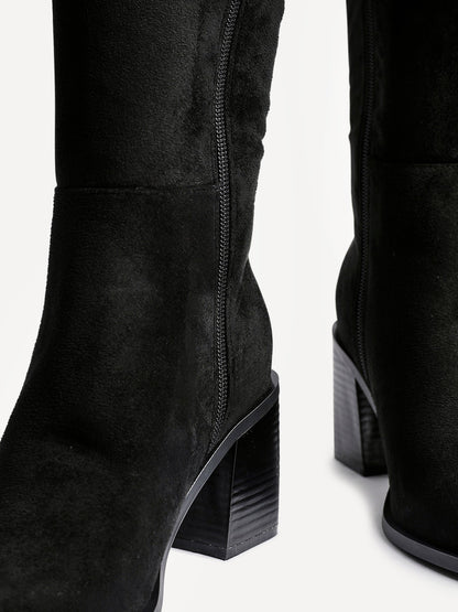Levine Black Block Heeled Long Boots
