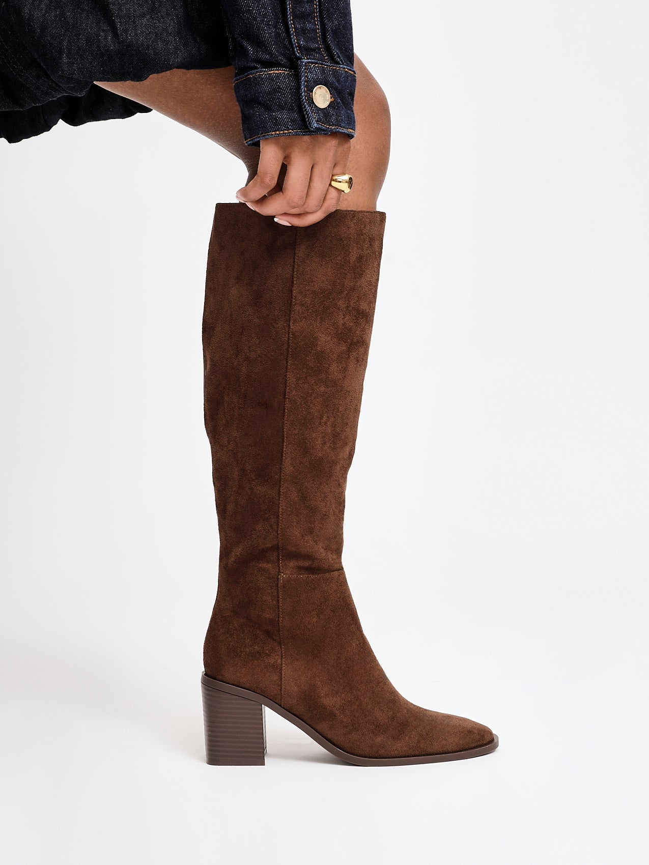 Levine Brown Block Heeled Long Boots