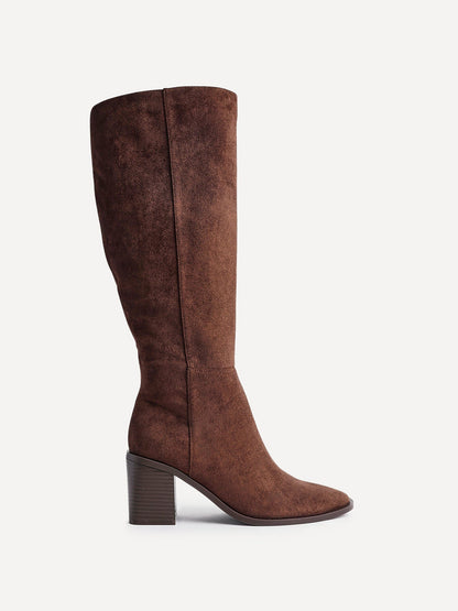 Levine Brown Block Heeled Long Boots