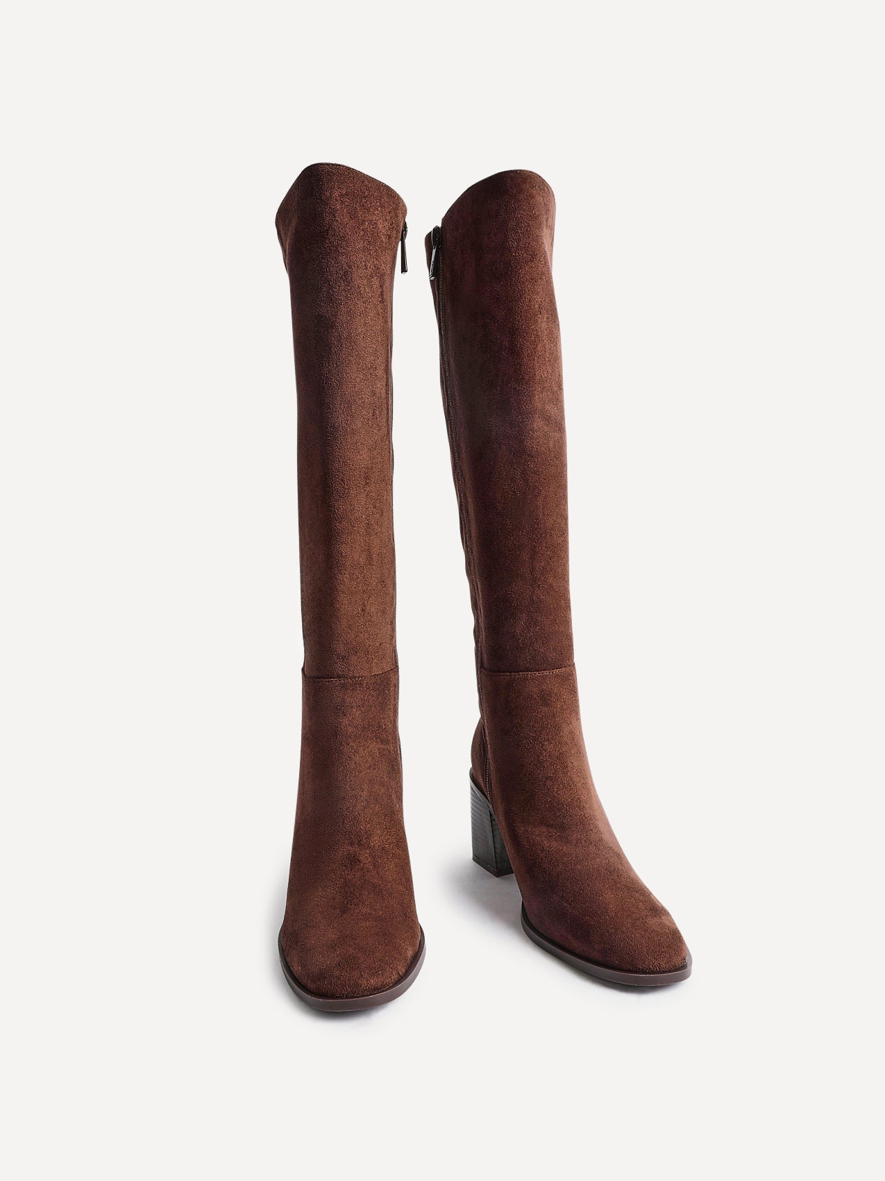 Levine Brown Block Heeled Long Boots