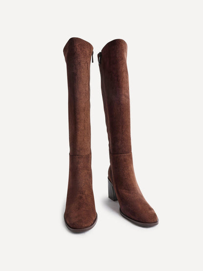 Levine Brown Block Heeled Long Boots