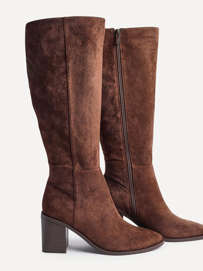 Levine Brown Block Heeled Long Boots