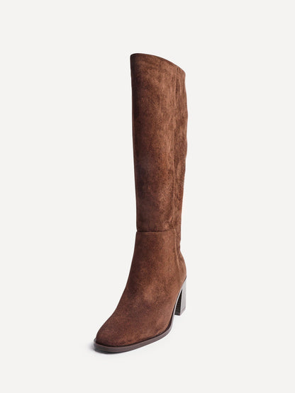 Levine Brown Block Heeled Long Boots