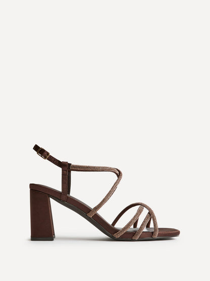 Leyla Brown Satin Diamante Heeled Sandals