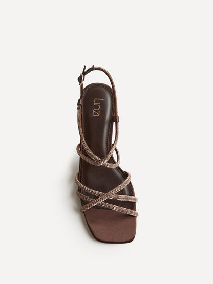Leyla Brown Satin Diamante Heeled Sandals