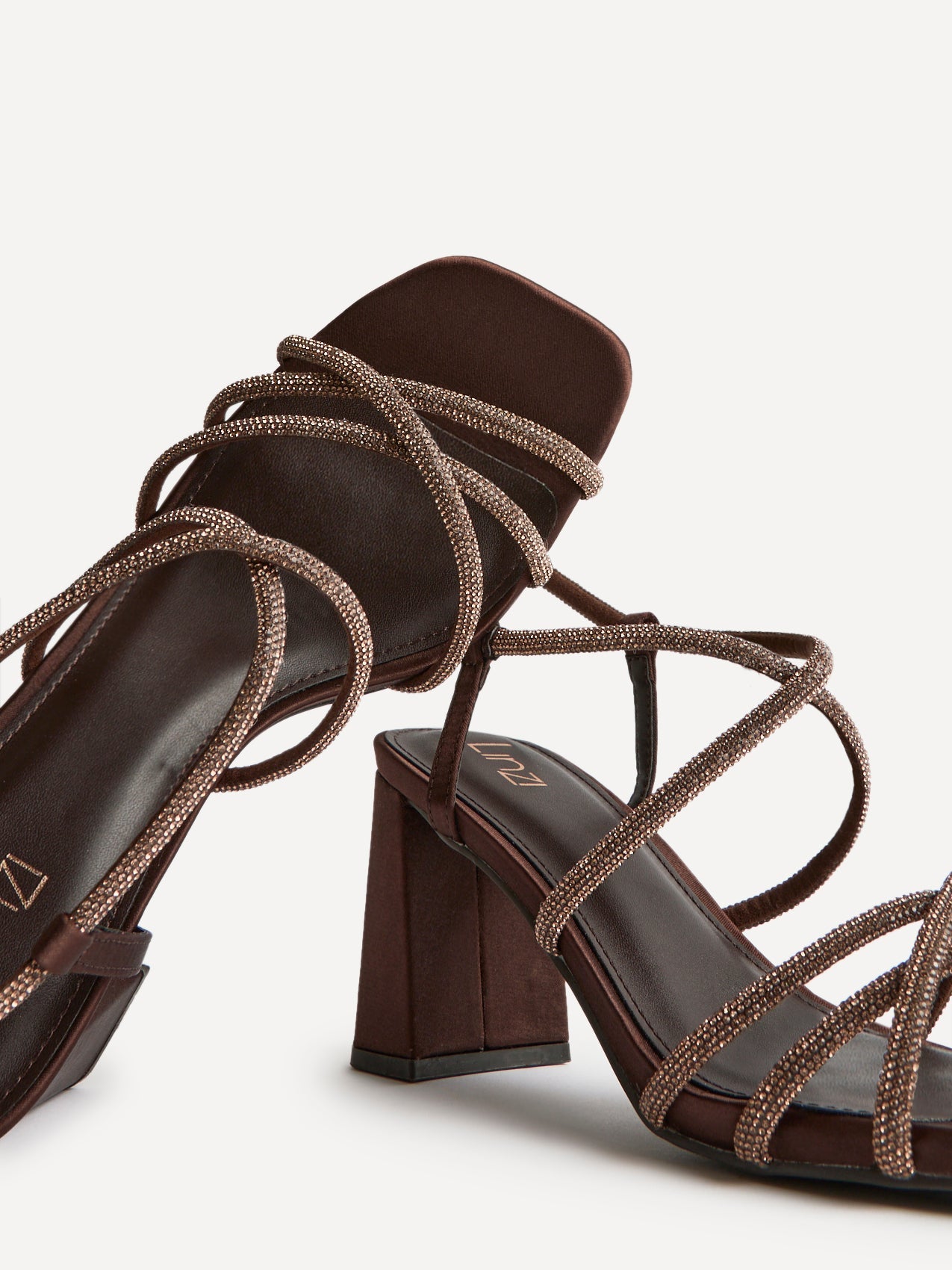 Leyla Brown Satin Diamante Heeled Sandals