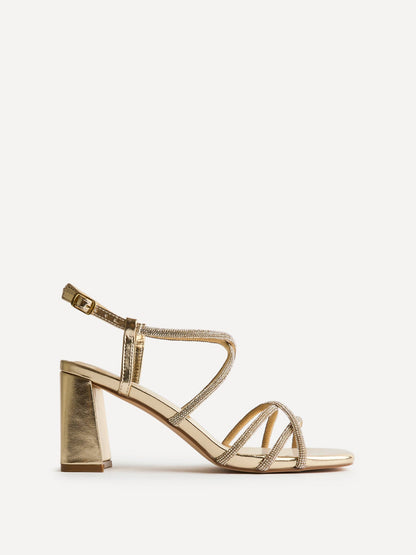 Leyla Gold Diamante Heeled Sandals