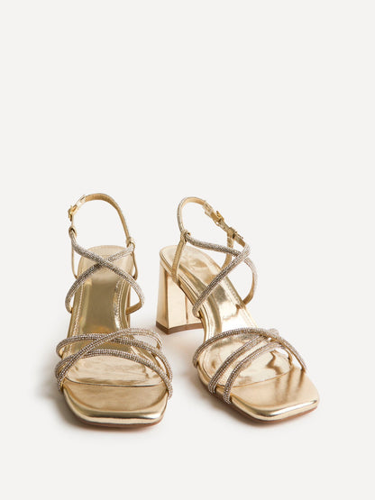 Leyla Gold Diamante Heeled Sandals