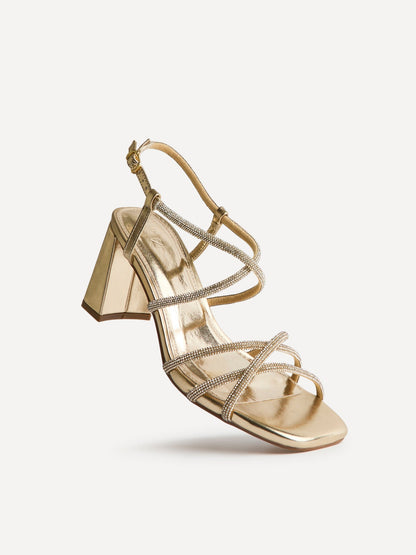 Leyla Gold Diamante Heeled Sandals