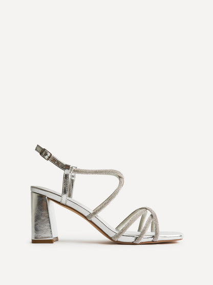 Leyla Silver Diamante Heeled Sandals