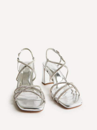 Leyla Silver Diamante Heeled Sandals